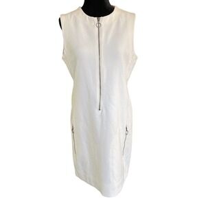 Rachel Roy Ecru Sleeveless Shift Dress With Zippered Pockets Size Small EUC